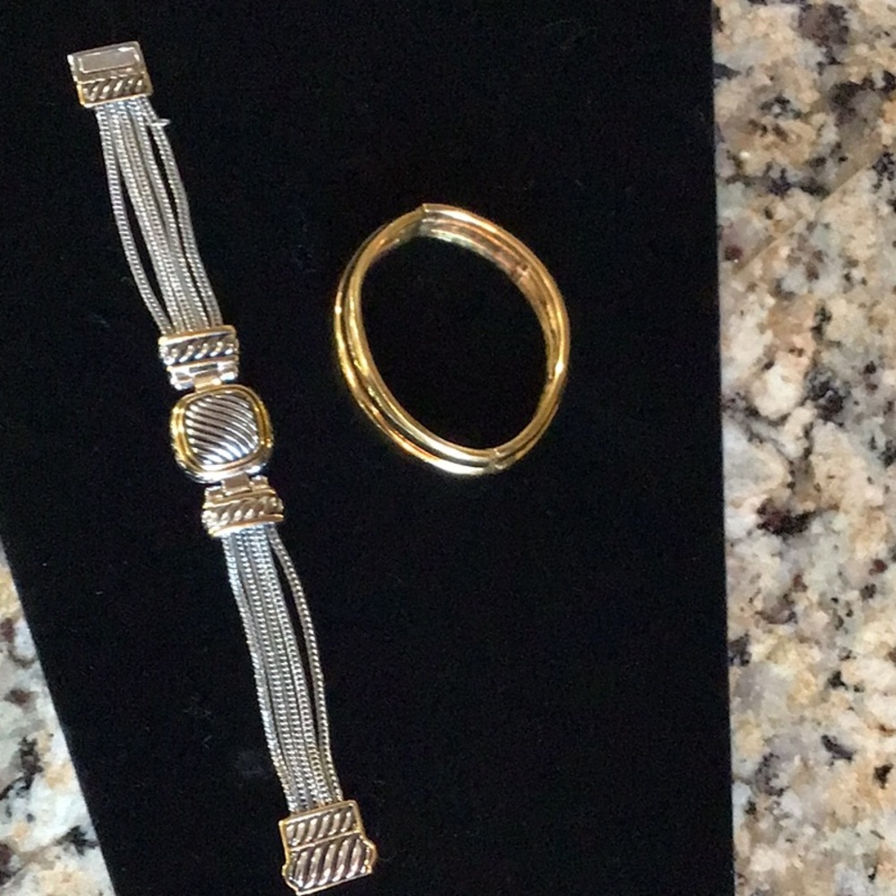 Vintage Trifari Cuff Bracelet & unbranded Silver/goldtone has magnetic closure